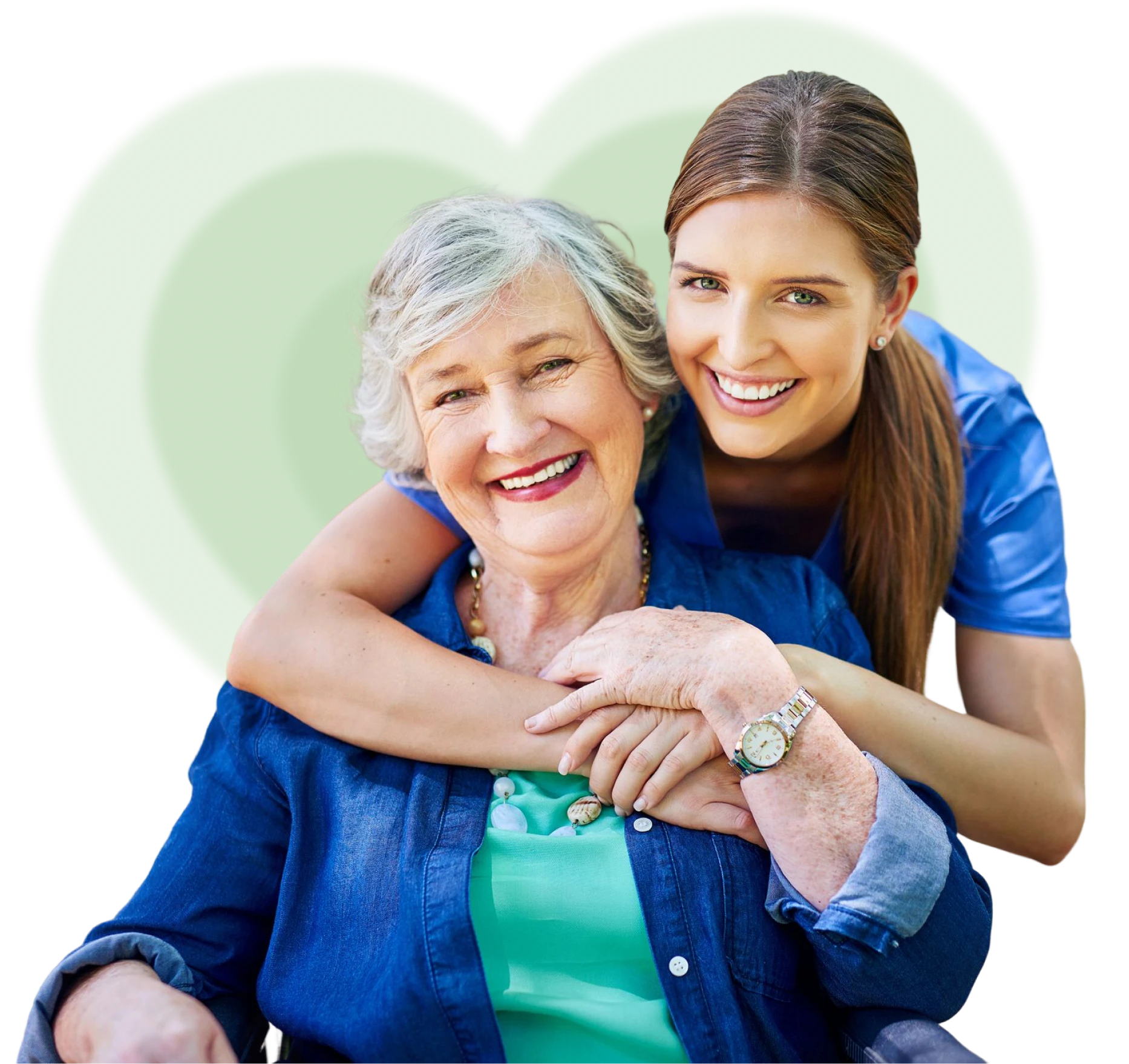Elderly woman and young woman smiling