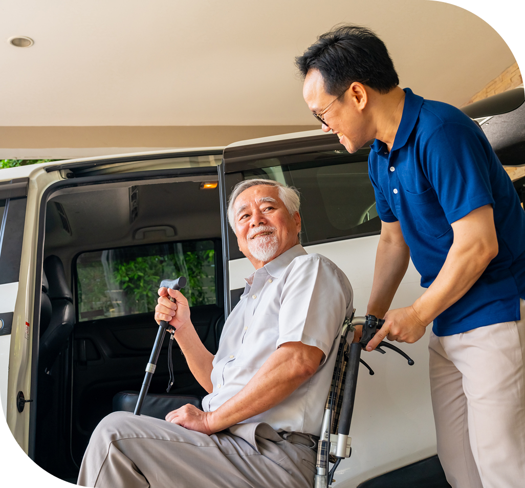 Caregiver helps senior with mobility