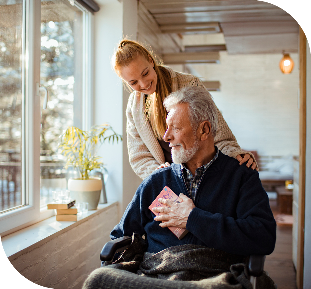 Elderly man and woman smiling together